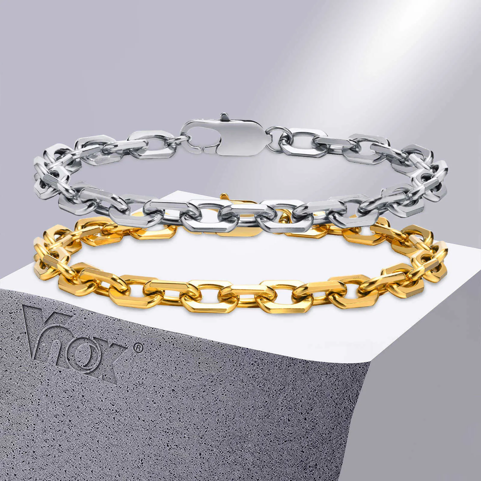 Łańcuch łącza VNOX Nowy styl 6,5 mm Belcher Bracelets dla mężczyzn Square Squal Squal Linki geometryczne nadgarstka Pulseira Masculina G230208