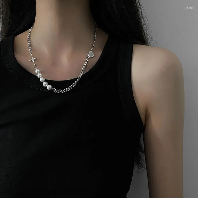 Tour de cou coréen mode perle Chokers collier pour femmes filles croix coeur amant colliers Punk Hip Hop pendentifs bijoux accessoires