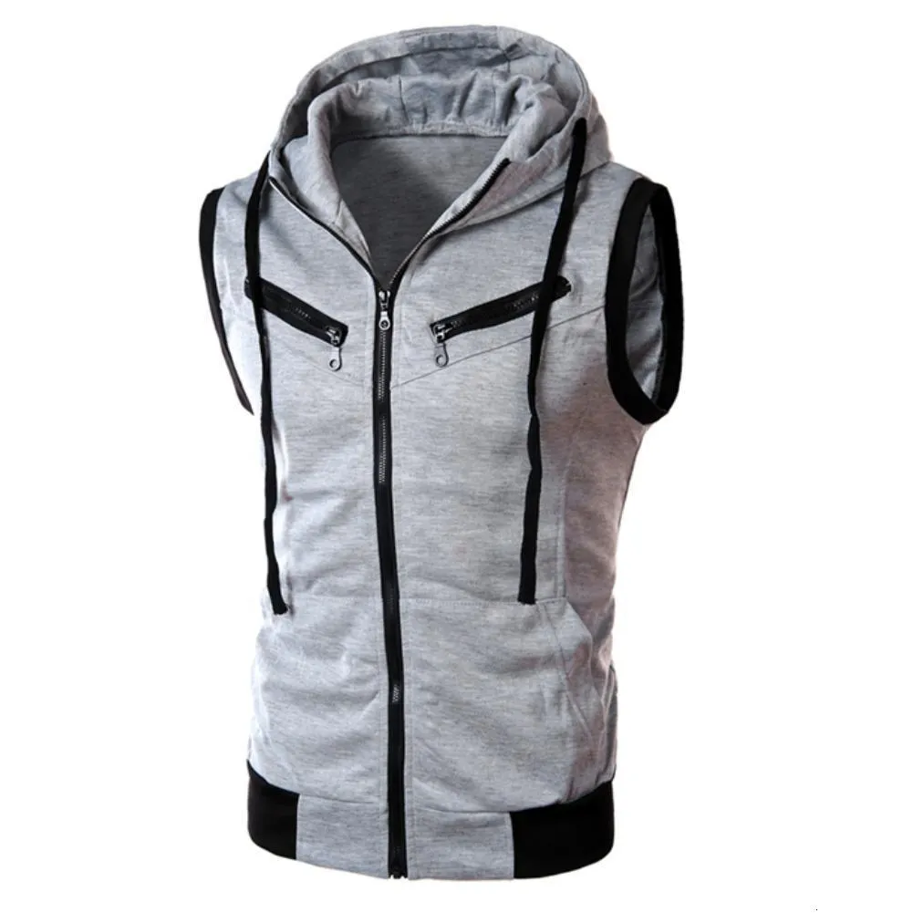 Herenvesten hiphop raglan alledaagse hoodies vest warme pullover kleurblok zomer sport heren zipper mouwloze fitness hoodies capuchon vest 230209