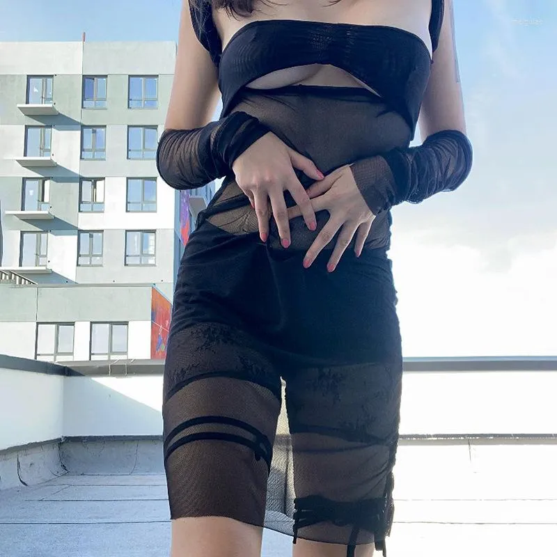 Повседневные платья электронную девушку сексуальное сетка прозрачное мини-платье с рукавами пляжные обвалы бикини винтажная обертка для грудной клетки Смотри через уличную одежду Bodycon