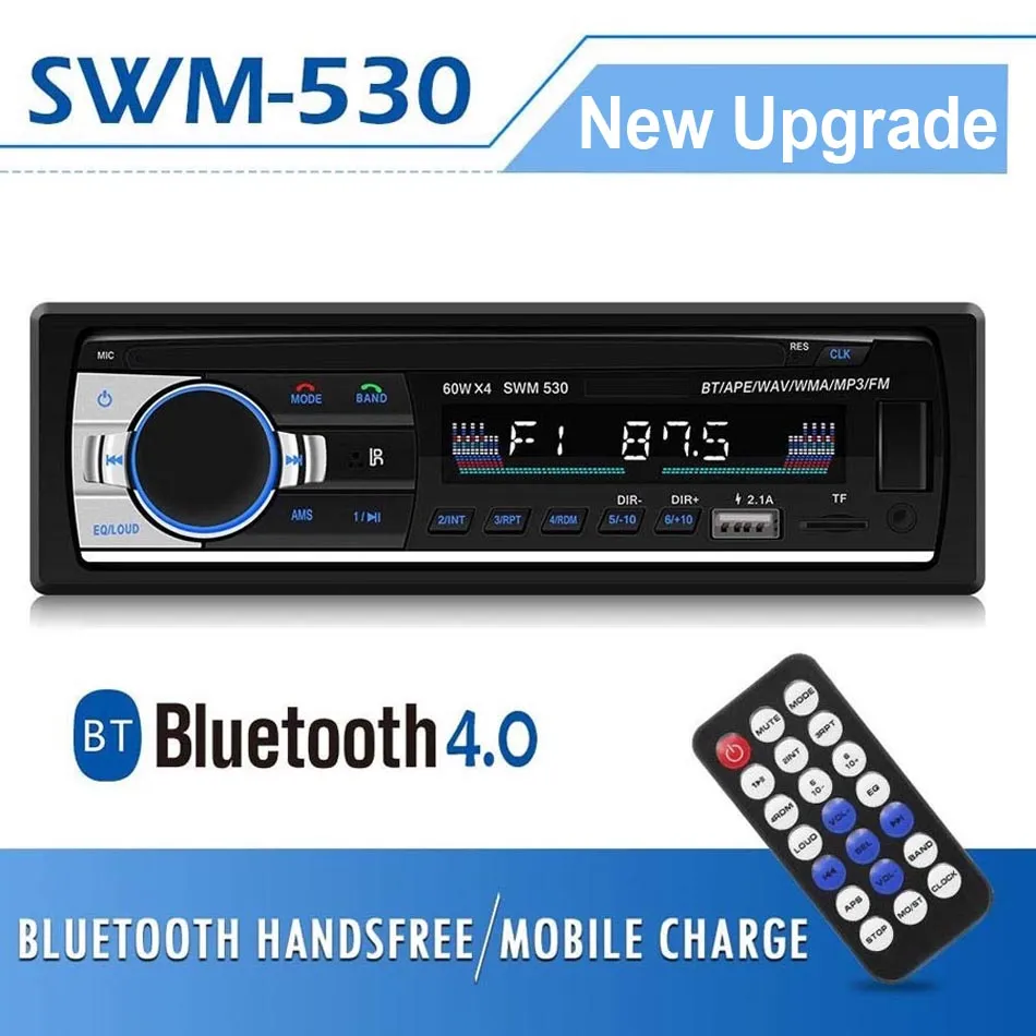 SWM 530 Bluetooth Car Radio Stereo With 1 Din, 12V Audio Multimedia