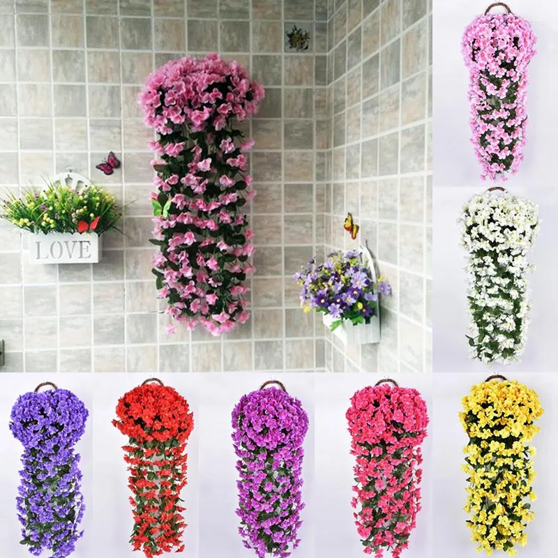Flores decorativas Plantas artificiais Falsas penduradas Violet Wall Wisteria Basket Party Wedding Home Decoration