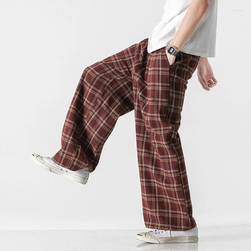 Pantaloni da uomo MrGB Summer Plaid Uomo Gamba larga Pantaloni casual unisex alla moda in stile cinese Pantaloni maschili oversize giapponesi