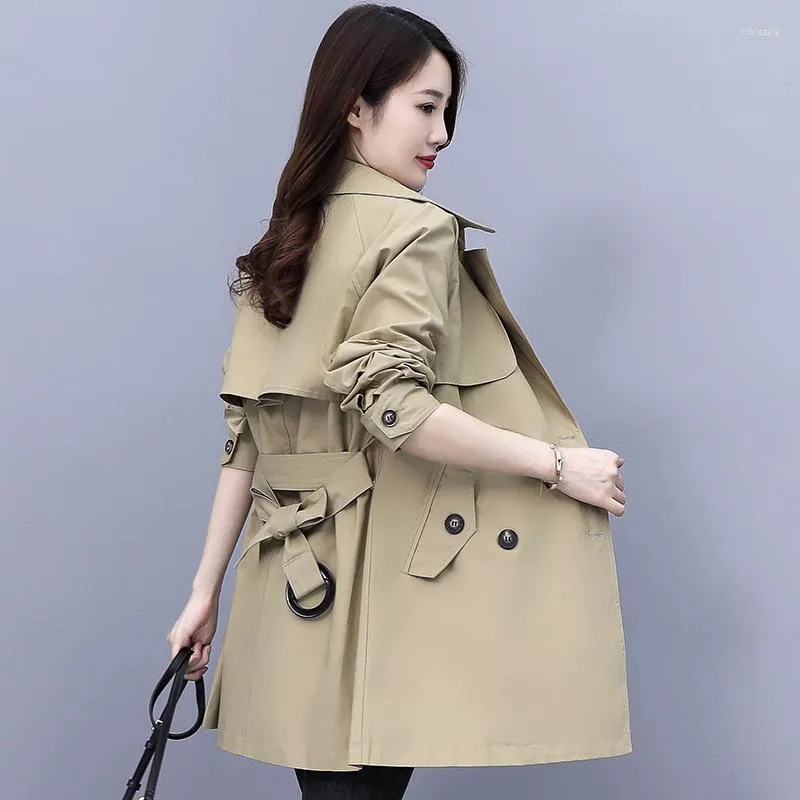 Women's Trench Coats Fashion Women Mid-Length Coat 2023 Spring Autumn Korean Double Breasted Slim Windbreaker Ladies Overcoat 3XL H2206