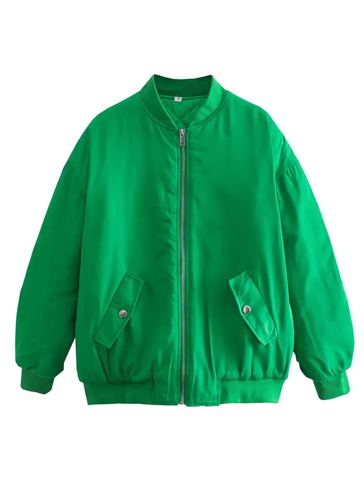 Kurtki damskie Yenkye Fashion Women Green Loose Bomber Kurtka Vintage Long Rleeve Zipper Płaszcz Streetwear Kobietowy odzież wierzchnia 230209