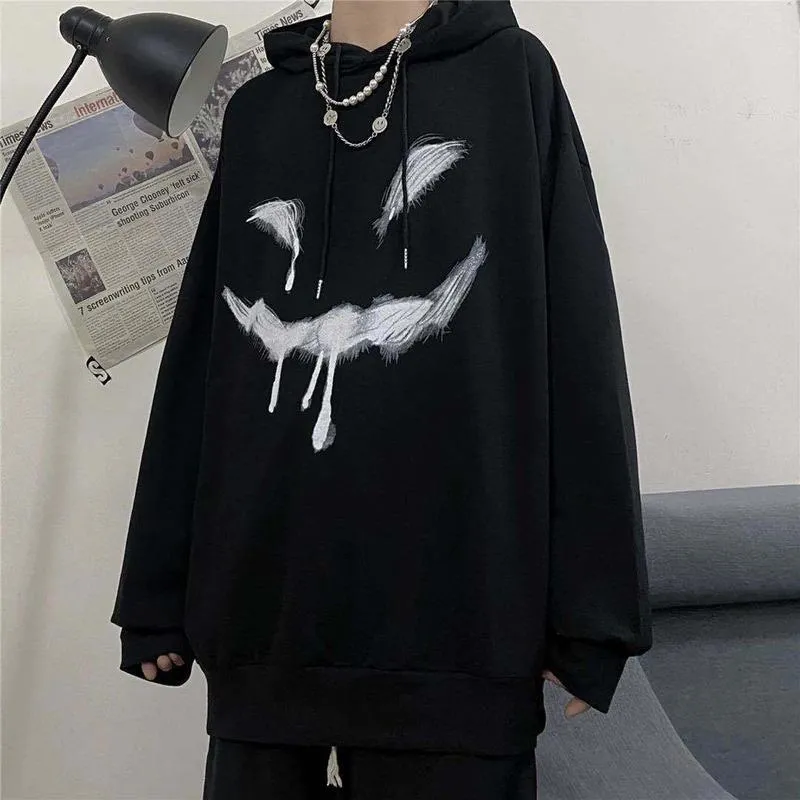 Damen Hoodies Sweatshirts HOUZHOU Gothic Black Women Mall Goth Emo Print Langarm Übergroßer Hoodie Herbst Winter Koreanischer Stil Grunge