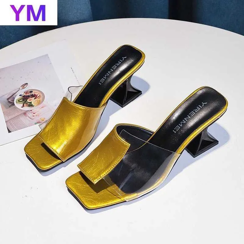 Lady Sandals Leather Summer Women Gladiator 2021 Rom High Heel Shoes Handmade PVC Square Toe Slip-On Zapatos Mujer T230208 615