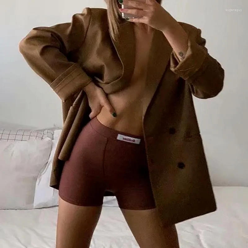 Women's Suits Women's Blazer Long-sleeved Retro Jacket Autumn Female Office Casual Solid Color Brown Oversized