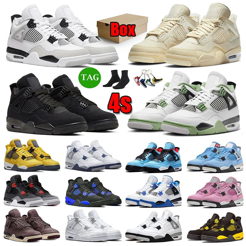 Nike Air Jordan 4 Air Jorden 4 Jordan's Jumpman 4s Retro Off White Jordan4s 최신 요르단 4S 망 농구 신발 공기 조디 4S 검은 고양이 스니커즈 점프 만 대 군사 흑인 대학교 푸른 항해 화이