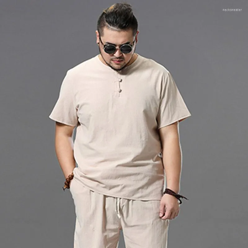 Vêtements ethniques grande taille magasin de vêtements Costume lin haut court MaleCotton blanc t-shirt t-shirt hommes Plus à manches courtes