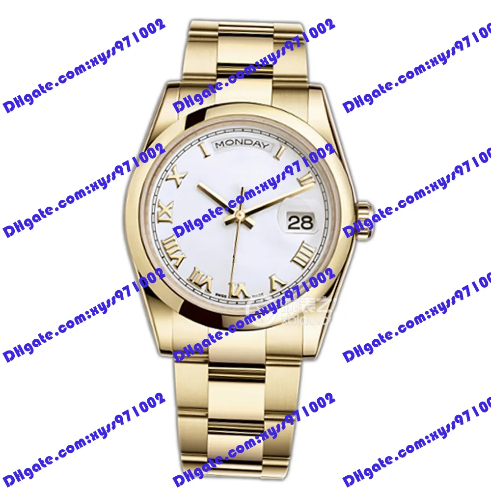 Högkvalitativ asiatisk 2813 Automatisk klocka 118208 Men's Watch 36mm White Rom Dial Women's Watch Gold rostfritt stål Remsapp Sapphire Glass 118209 118235 Handsur