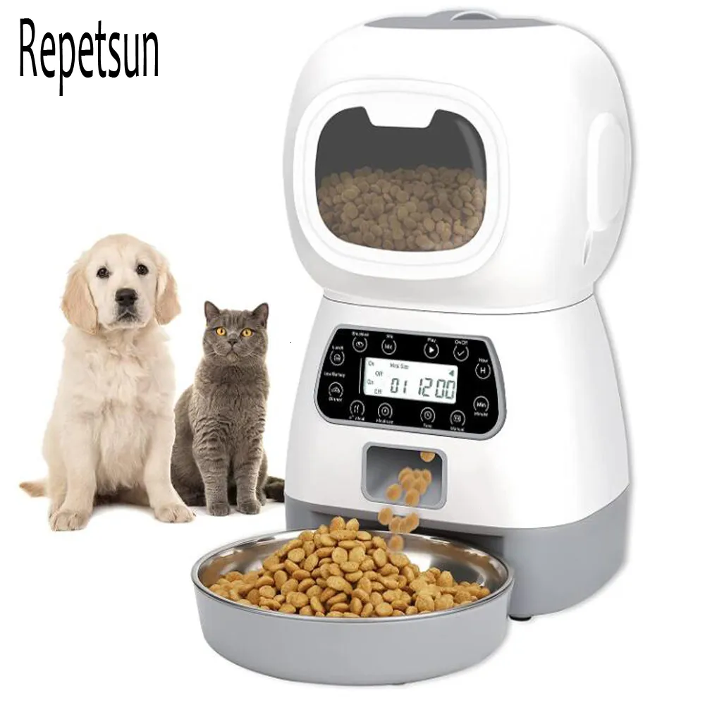 Dog Bowls Feeders 3 5L Automatic Pet Feeder Smart Food Dispenser For Cats s Timer Stainless Steel Bowl Feeding Supplies 230111