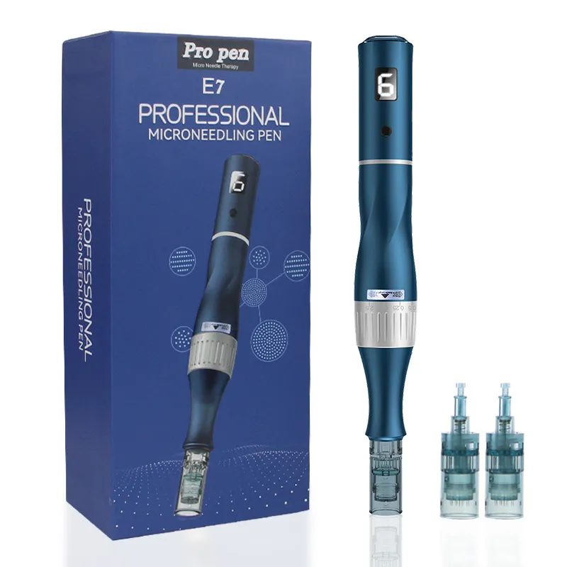 E7 Professional Microneedling Pen Dispositivos de cuidados com a pele de 0-2.5mm 6 Nível de microneedle sem fio ajustável