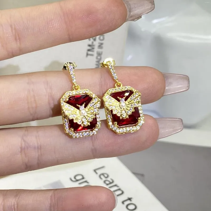 Stud Earrings Exaggerated Oversized Baguette Ruby Butterfly Full Diamond For Women Zircon Valentine's Day Gift Jewelry