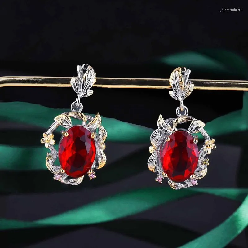 Boucles d'oreilles pendantes Europe Amérique Géométrie Goutte Incrustation Éblouissante Zircon Cubique Rouge Fleur Exquise Bijoux Pour Femmes Fiançailles De Mariage