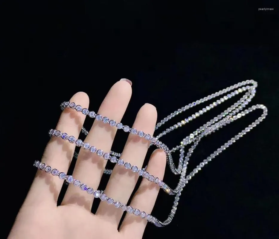 Kedjor enkel stil kubik zirkonhalsband utan lås 60 cm 925 sterling silver fina kvinnor smycken enstaka sträng