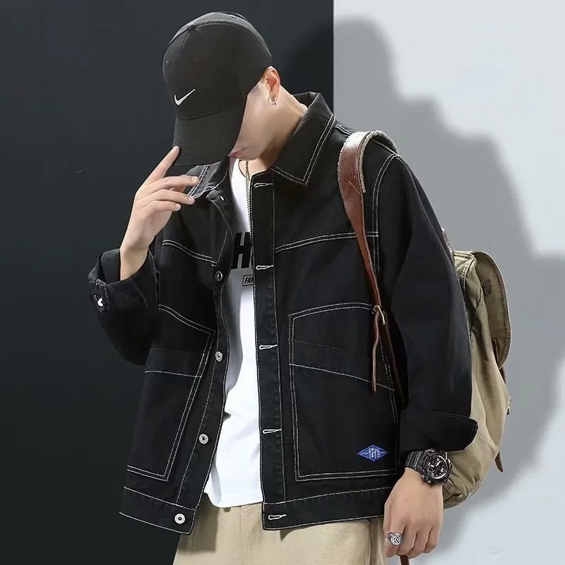 Męskie kurtki dżinsowe dla mężczyzn wiosna jesienna zamek błyskawiczny solidny kolor dżinsowy płaszcz Długie rękaw Casual Streetwear Jean Jackets 230209