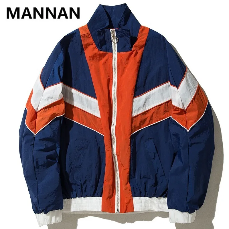 Herrjackor Mannan Vintage Multicolor Color Block Patchwork Windbreaker Jackets Autumn Hip Hop Streetwear Zip Up Track Casual Jackets 230208
