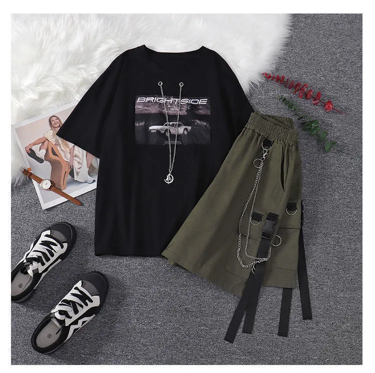 Womens Tracksuits Summer Unisex Twopiece For Women Cargo Set Korean Fashion  T Shirt Hippie Aesthetic Sets Wide Leg Shorts Tomboy Outfits 230209 From  15,07 €