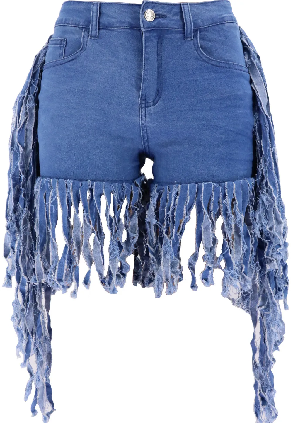 Europese Amerikaanse jeans sexy shorts hoge rek lage taille side long fringe dames jeans shorts 9072H5