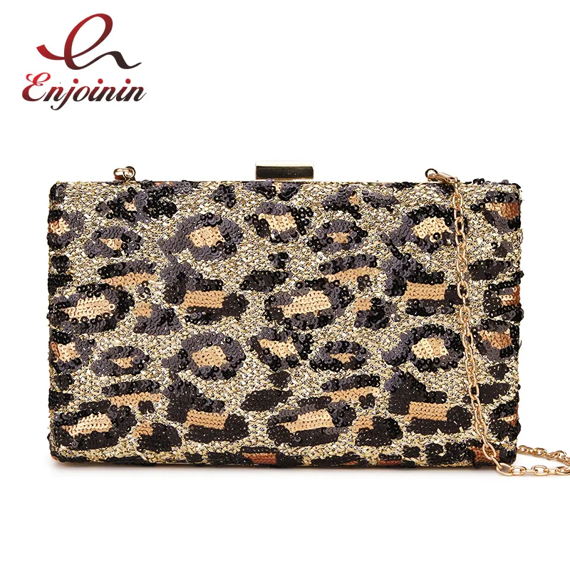 Abendtaschen Leopard Pailletten Party Clutch Mode Geldbörsen und Handtaschen Hochzeit Crossbody Kette Weibliche Schulter Bolsa 230208