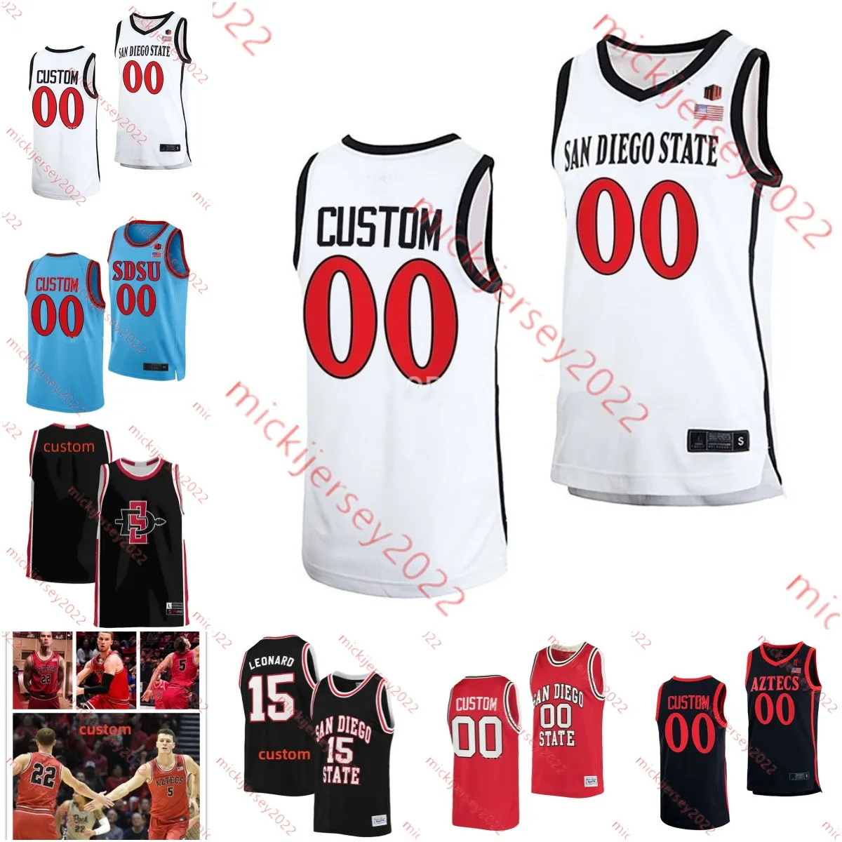 Custom Stitched San Diego State Aztecs Basketball Jersey Kawhi Leonard Jalen McDaniels Malachi Flynn Jaedon LeDee Matt Bradley Nathan Men