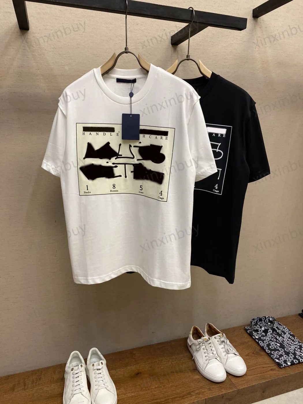 Xinxinbuy Men Designer Tee T Shirt 23ss رسائل تطريز قصير الأكمام من القطن الأبيض