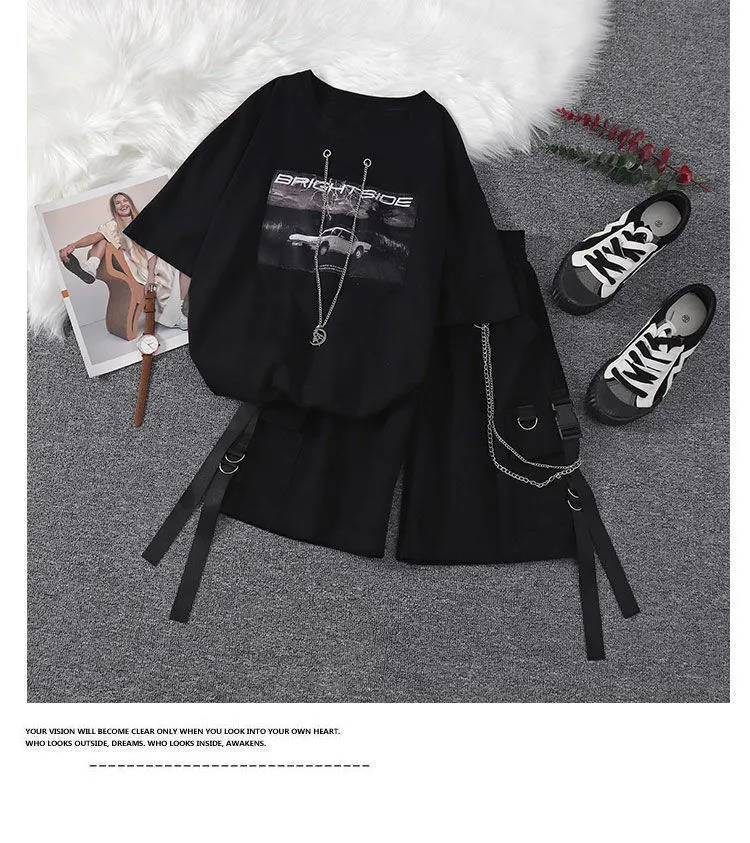 Womens Oversized Tracksuit Womens Summer Unisex Twopiece For Women Cargo Set Korean Fashion T Shirt Hippie Aesthetic Sets Wide Leg Shorts Tomboy Outfits 230209 From Dou04 15.46 DHgate.Com