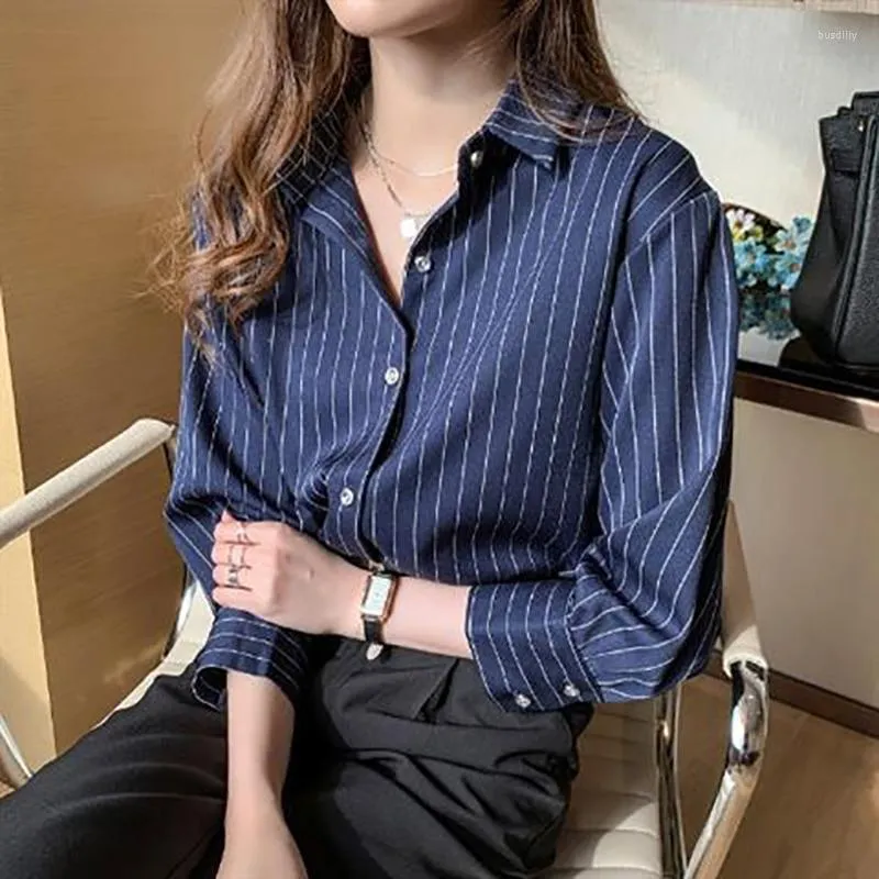 Women's Blouses Women Spring Summer Style Loose Shirts Lady Casual Striped Printed Turn-down Collar Half Sleeve Blusas Tops DD9138