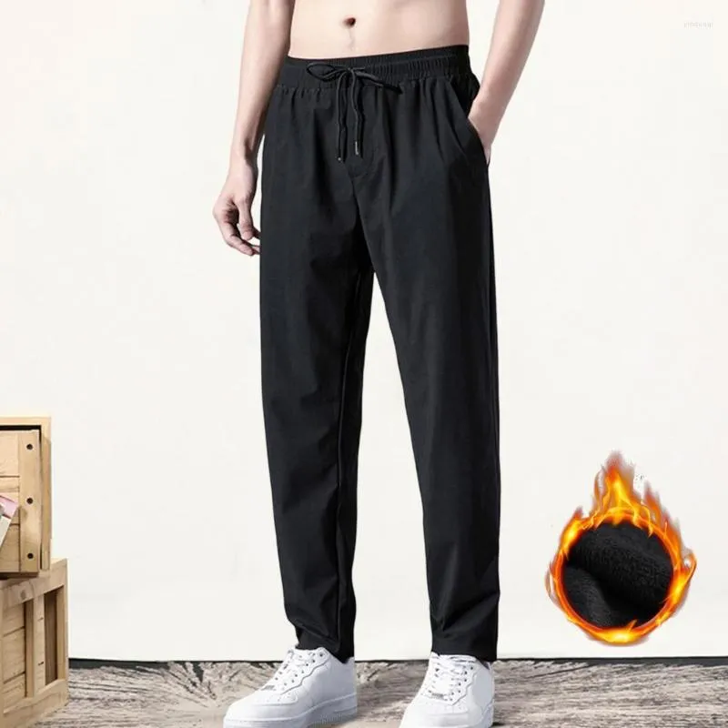 Pantalones de chándal para hombre, pantalones de chándal de verano con cordón a prueba de frío, estilo coreano, forro de felpa grueso, atado al tobillo, recto para trotar