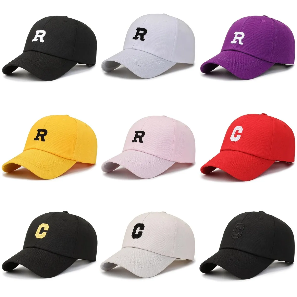 Lettera R C Berretto da baseball con ricamo Donna Uomo Regolabile Sport all'aria aperta Berretto da sole Coppia Fashion Tide Hip Hop Trucker Hat 18 colori