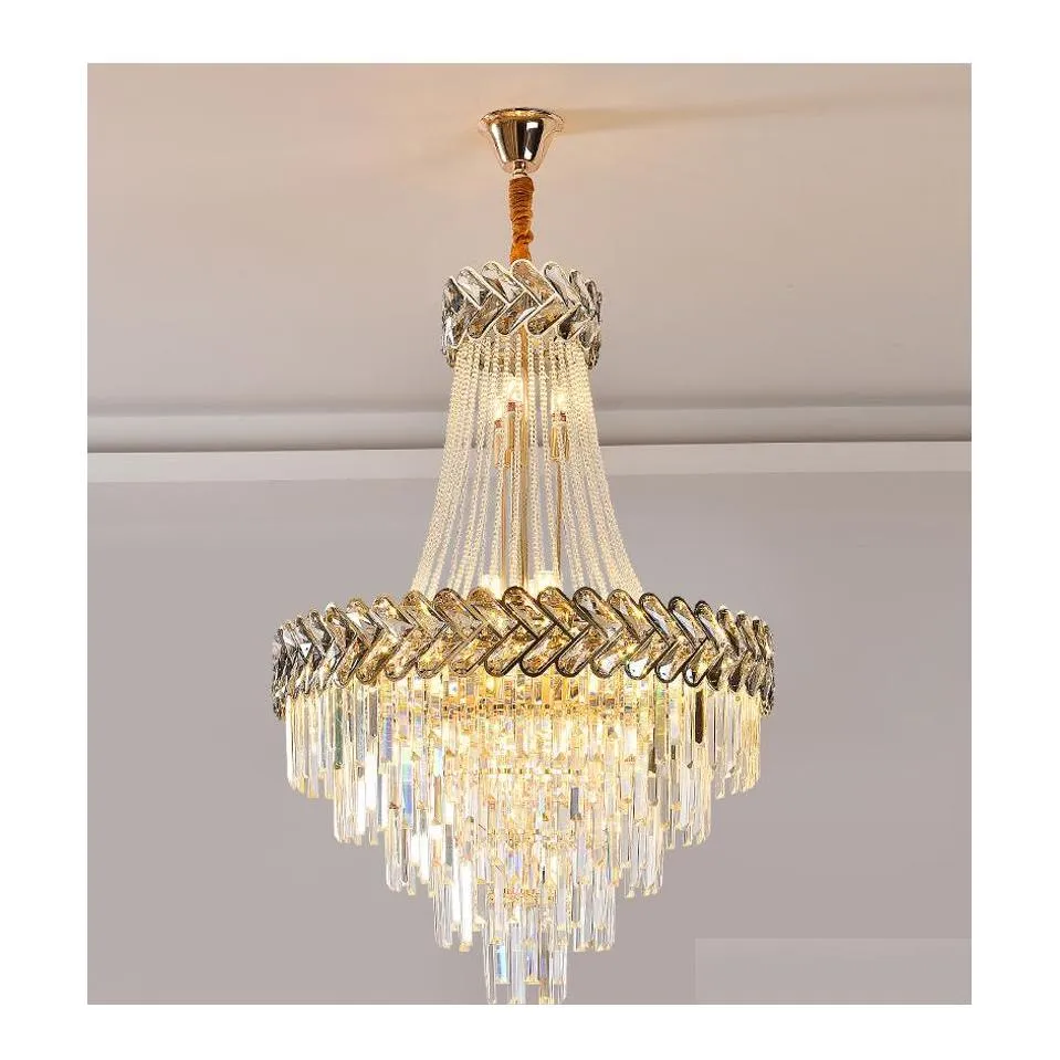 Ljuskronor lyxiga moderna kristallkronor f￶r vardagsrum guld loft kedja ljus fixtur stor trappa cristal lampa hem dekor l dhp3f