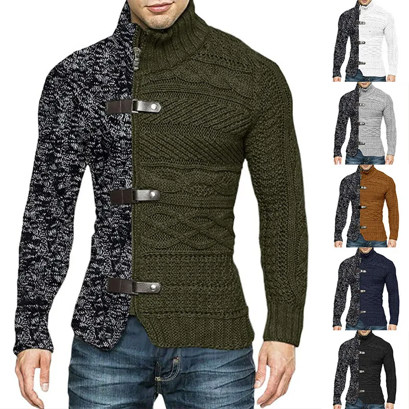 Men's Sweaters Autumn and Winter Men's Fashion Color-blocking Stand-up Collar Knitted Cardigan Long-sleeved Zipper Sweater Jacket 230208