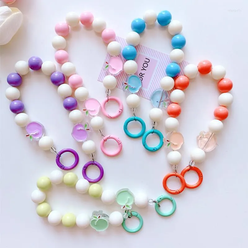 Keychains Fashion Trendy Colorful Acrylic Beads mobiltelefonkedja för kvinnor flickor mobiltelefonband anti-förlorad lanyard hängande sladdsmycken