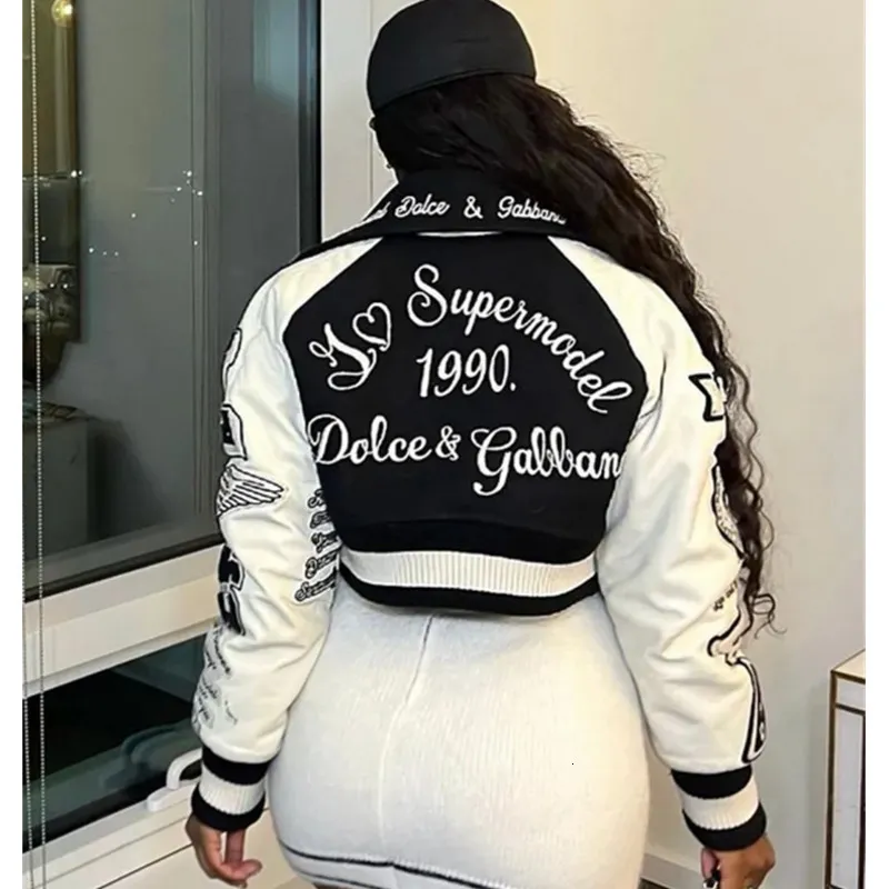 Patchwork Button Womens Varsity Bomber Jacket Brown Baseball Fashion For Fall Black Crop Top Pink Puffer Coat From Dou02 16.91 DHgate.Com