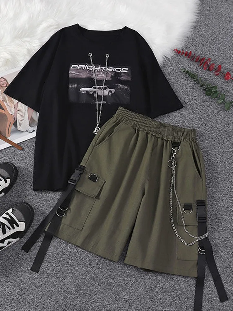 Womens Oversized Tracksuit Womens Summer Unisex Twopiece For Women Cargo  Set Korean Fashion T Shirt Hippie Aesthetic Sets Wide Leg Shorts Tomboy  Outfits 230209 From Dou04, $16.23