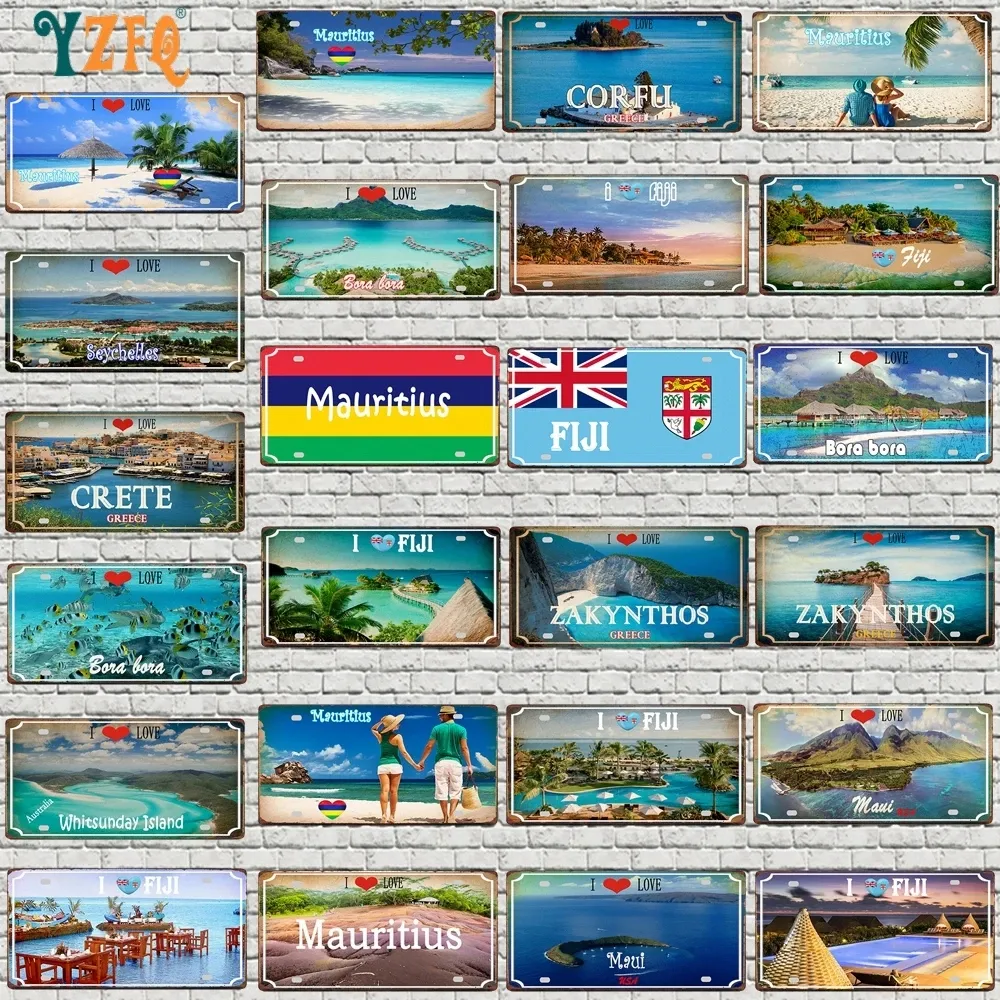 I LOVE poster painting FIJI Mauritius Bora Mauritices Crete Island Vintage Metal Signs Travel Souvenir For Wall Home Decor retro Signs size 30X15CM w02