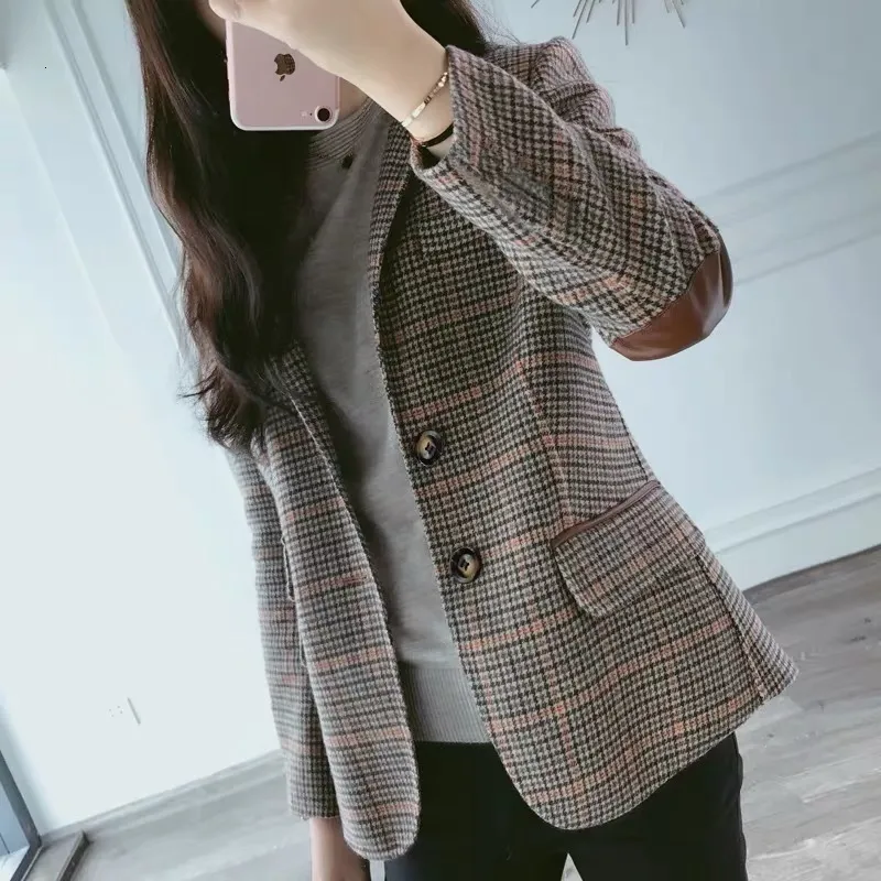 Kadın Suit Blazers Moda İş Röportajı Ekose Kadın İş Ofisi Bayanlar Uzun Kollu Vintage Blazer 230209