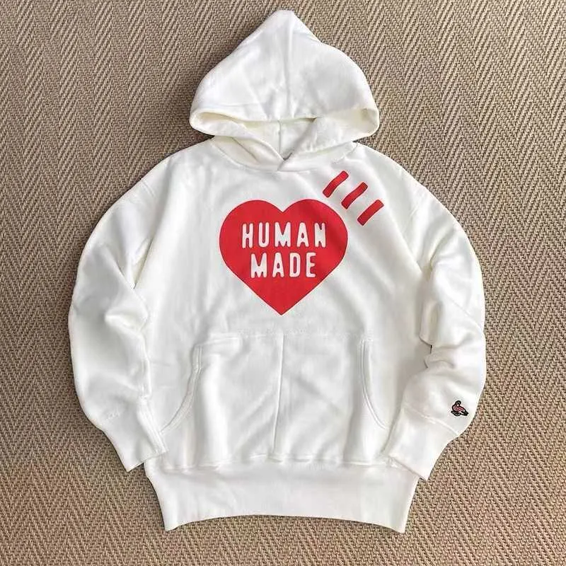 Men's Hoodies Sweatshirts 2023FW HUMAN MADE Love Print Plush Hoodies Men Women Real Photo High Quality Loose Pocket Hooded Sweatshirt J230208