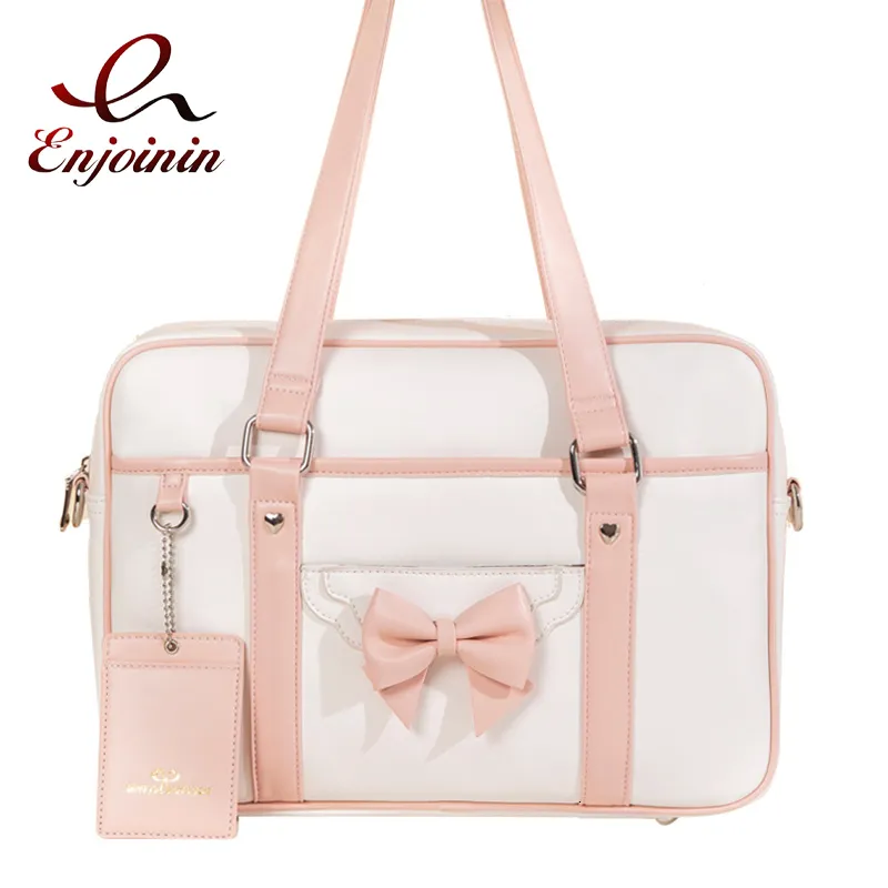 Abendtaschen Kawaii Schleife JK Uniform Schulter für Frauen Student Schule Süße Lolita Damen Messenger Nettes Mädchen Pu-Leder 230208