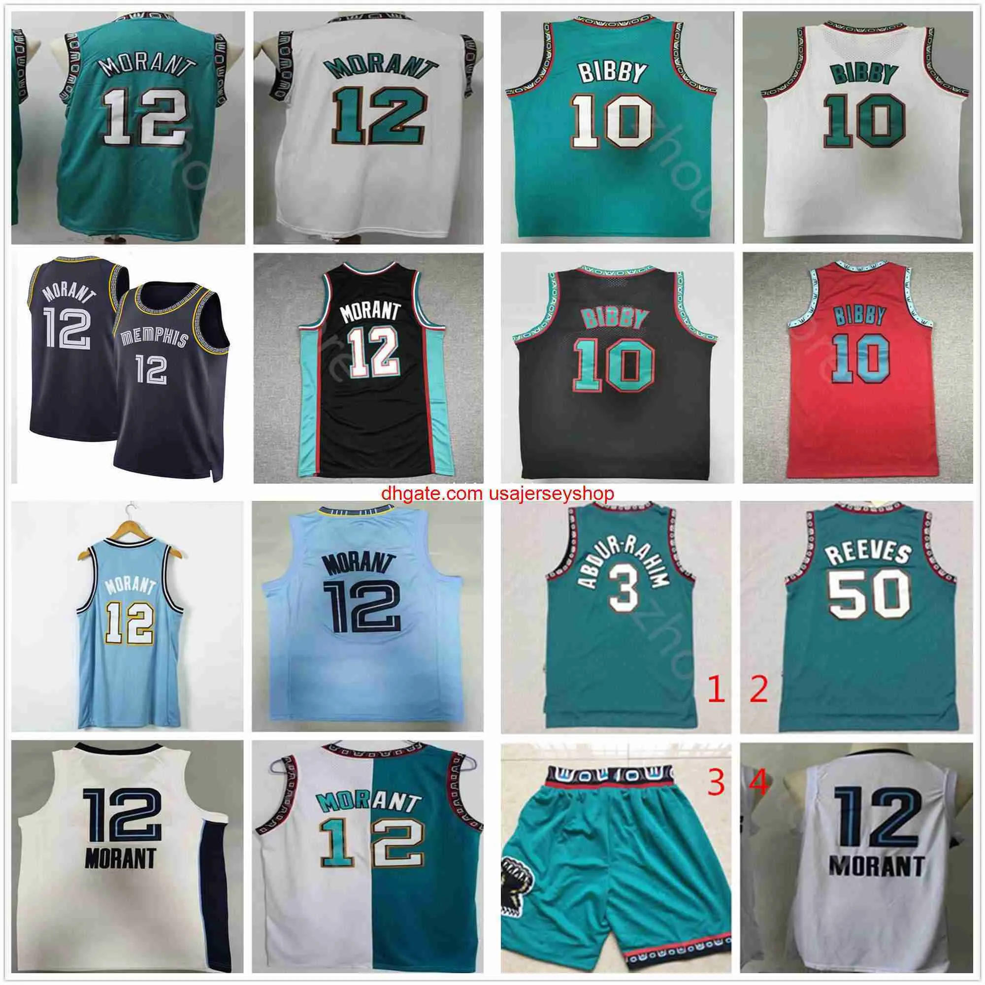 2021/22 MENS 75th City JA 12 Morant Basketball Jerseys Retro 50 Reeves Mike 10 Bibby Shareef 3 Abdur-Rahim gestikt zwart wit