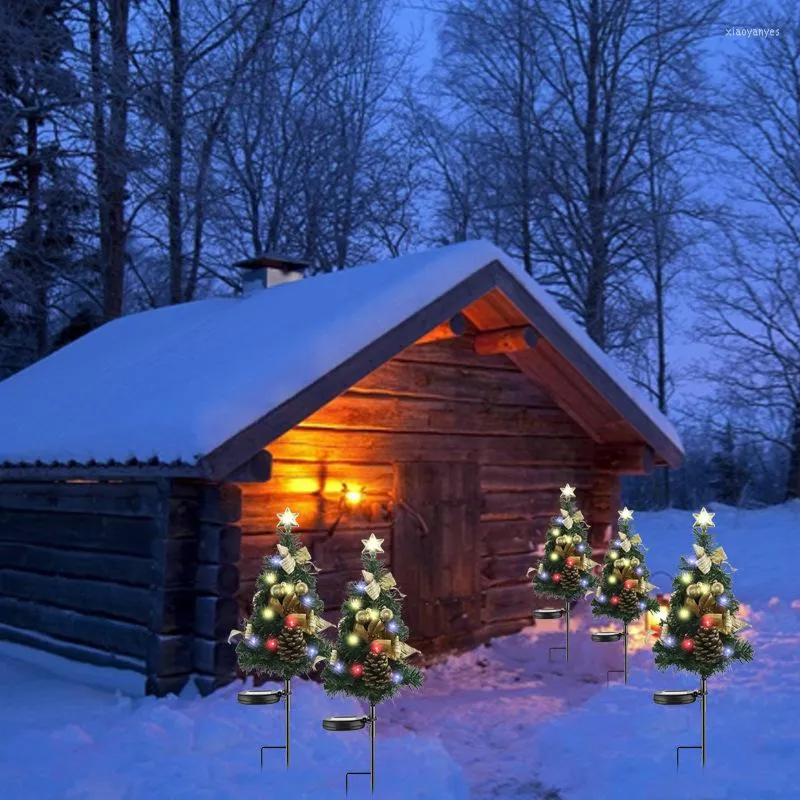 クリスマスデコレーション1/2pcsソーラーLED 4色の木の床灯屋外装飾中庭の芝生の庭の風景照明