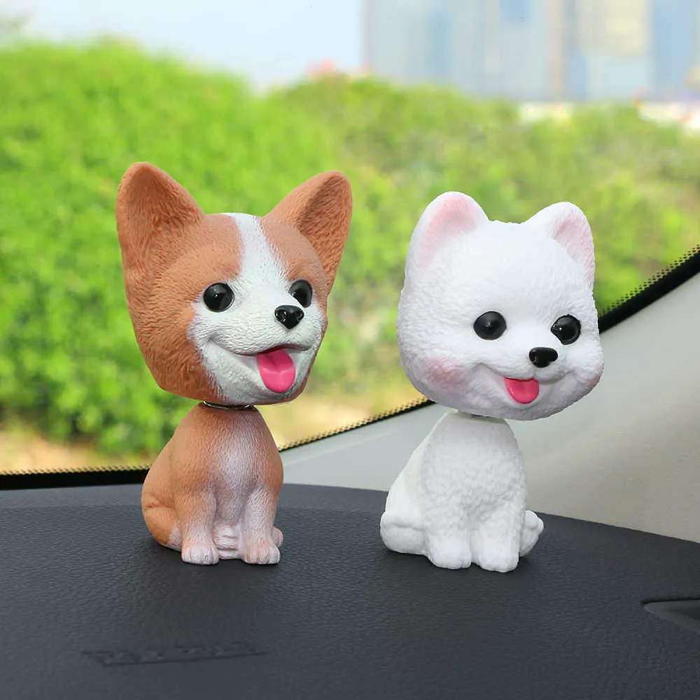 Decorations Car Ornament Emulational Teddy Dog Cartoon Shaking Head Doll Adornment Toy Dashboard Decoration Auto Interior Accessory Gifts 0209