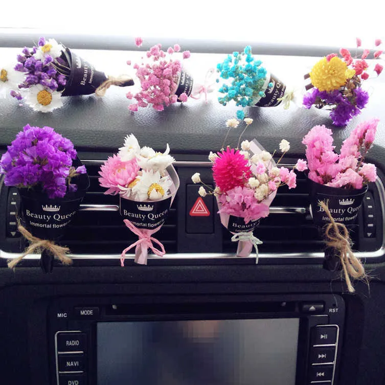 Decorazioni interne JOORMOM creativo vita eterna condizionata presa d'aria clip per profumo interni auto nuove signore regalo di fiori secchi 0209