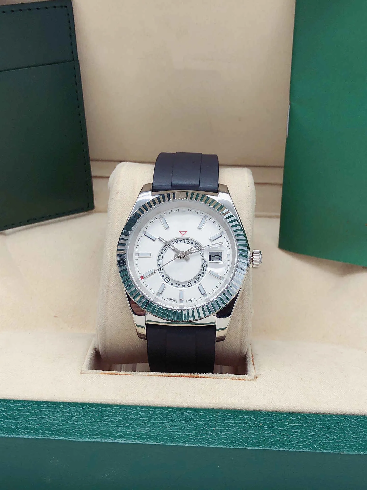 42 mm czarny gumowy pasek męski zegarki Mężczyźni Automatyczny ruch mechaniczny zegarek na rękę Klasyczny styl ze stali nierdzewnej mężczyźni