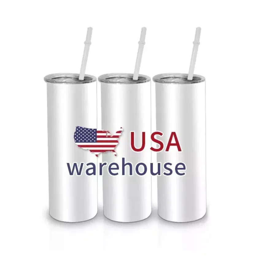 Ready to Ship wholesale 20 oz white blank skinny stainless steel sublimation tumblers straight USA Warehouse New