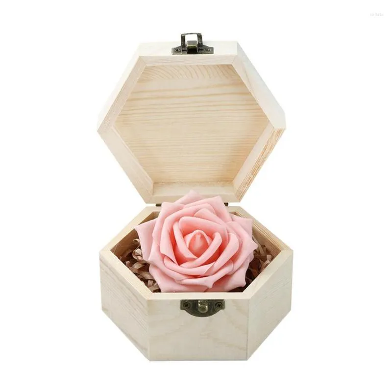 Bolsas de joyería Caja de almacenamiento de madera con forma hexagonal portátil Titular de regalo de boda 1162510