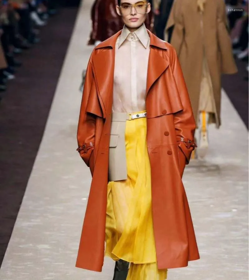 女性用革のスプリング女性ブランド2023本物のジャケット高品質の長い服ターンダウンカラーインポート天然本物のシープスキン