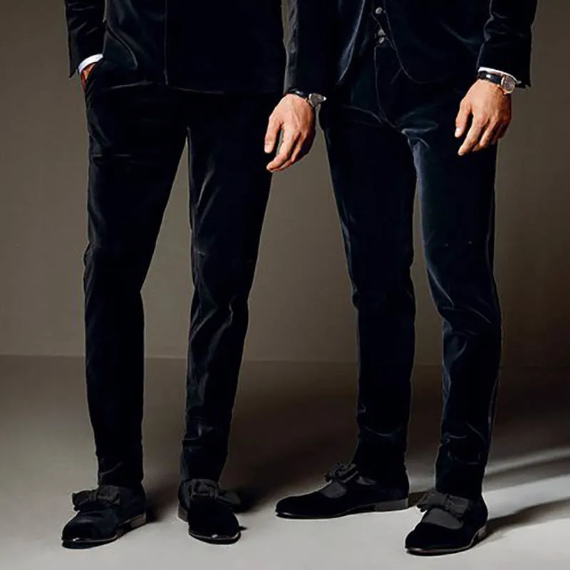 Mens Pants Classic Velvet Black Suit Oversize Formal Business Casual byxor Custom Made Slim Fit Plus Size 230209