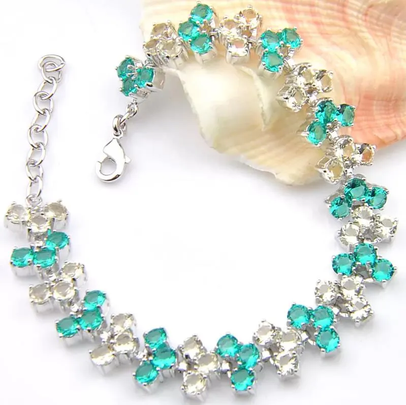 LuckyShine Fashion Seller 925 Silver Green Topaz Square Handgjorda silverkristallarmband